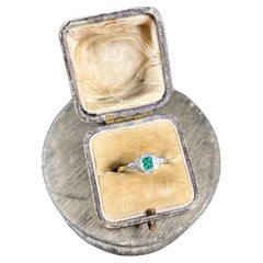 Antique 18ct Yellow and White Gold, Edwardian Emerald and Diamond Ring
