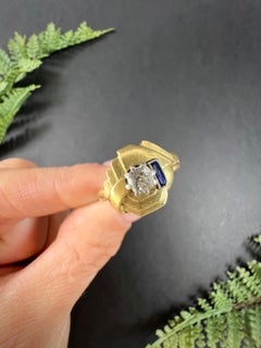 Antique 18ct Yellow Gold, 1920s Art Deco Sapphire & Diamond Geometric Ring