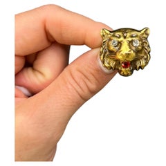 Antike 18ct Gelbgold, 1920er Jahre Diamant & Granat Tiger Kopf Brosche