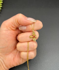 Antique 18ct Yellow Gold 1920s Ruby & Pearl Fly / Bug Pendant Necklace