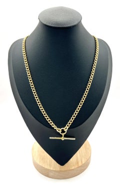 Antique 18ct Yellow Gold Albert Chain Necklace: Edwardian Curb Link