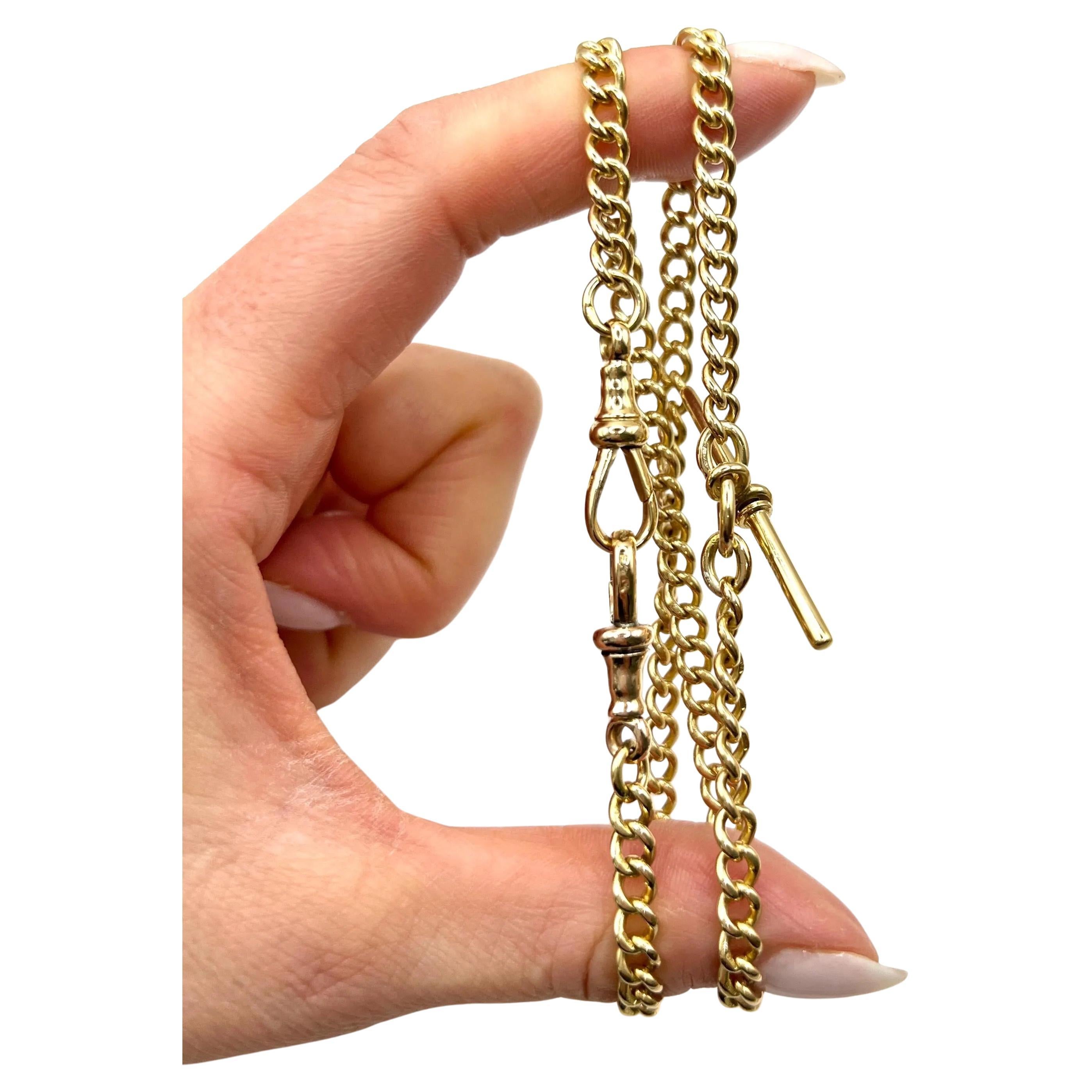 Antique 18ct Yellow Gold Albert Chain Necklace: Edwardian Curb Link