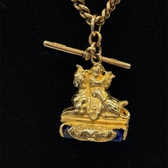 Antique 18ct Yellow Gold Albert Chain With Lapiz lazuli Seal Fob 69.64Gms
