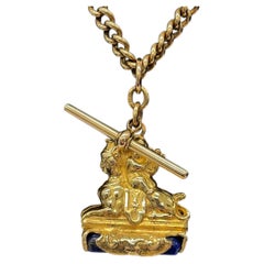 Antique 18ct Yellow Gold Albert Chain With Lapiz lazuli Seal Fob 69.64Gms