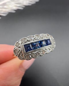 Anello d'epoca in oro giallo 18 carati e platino, in stile edoardiano, con zaffiro e diamanti
