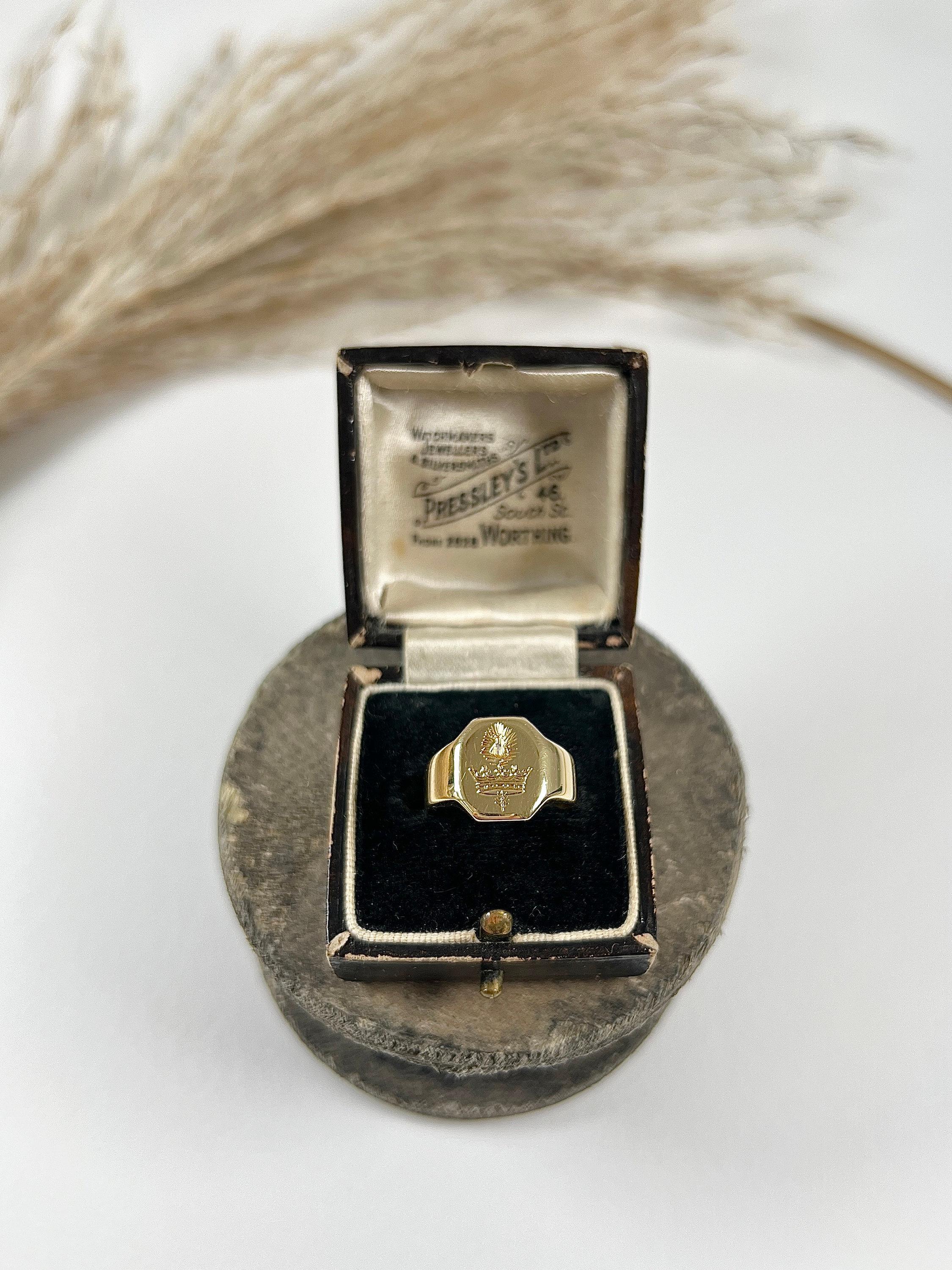 Antiker 18ct Gelbgold, Kronenfeder Familienwappen Intaglio Siegelring 2