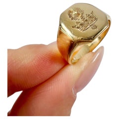 Antiker 18ct Gelbgold, Kronenfeder Familienwappen Intaglio Siegelring