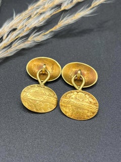 Gemelli antichi in oro giallo 18ct, incisi a mano, con marchio Birmingham 1899