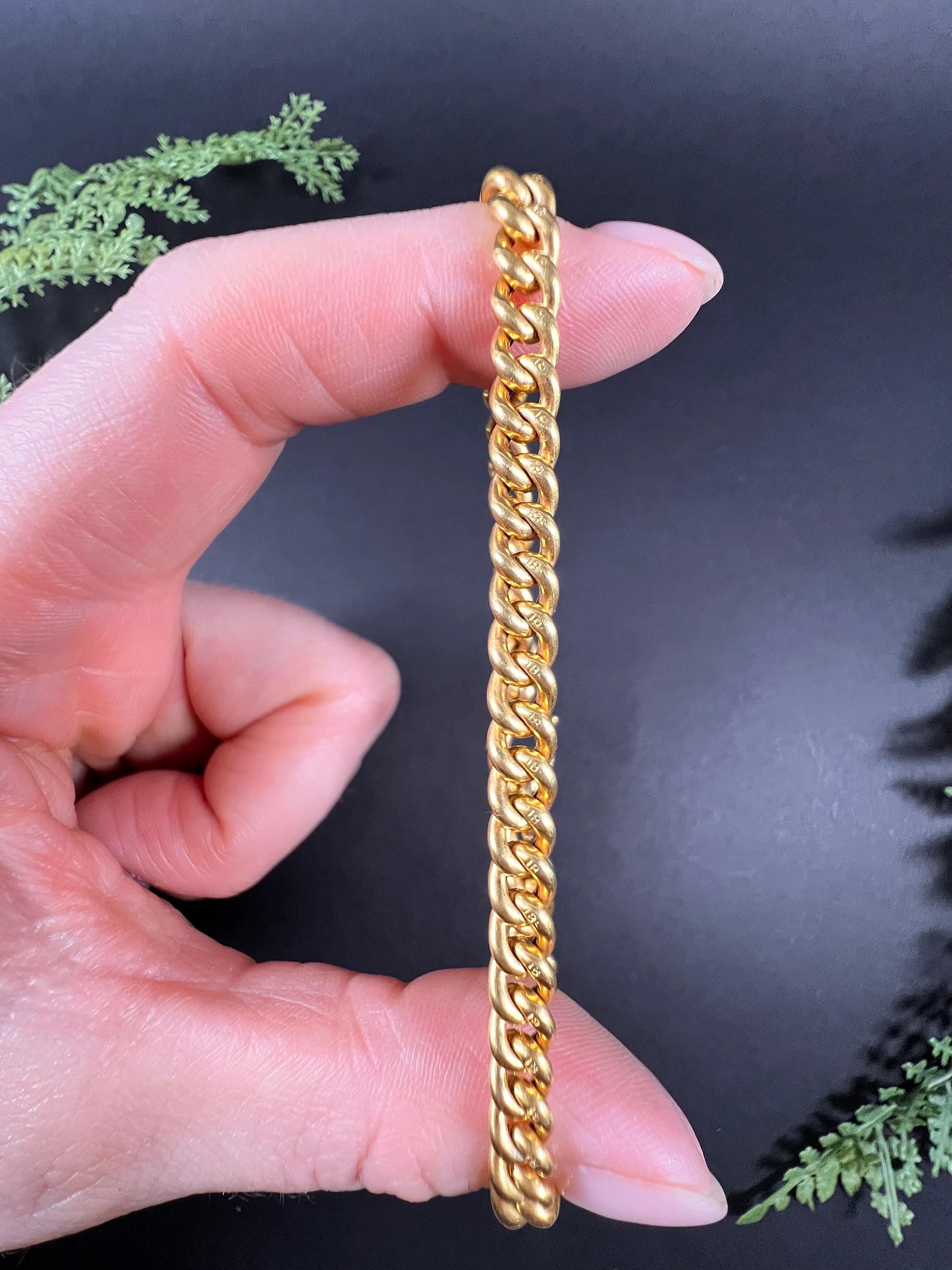 Antique 18ct Yellow Gold Edwardian Curb Link Bracelet with Bolt Ring Clasp 7