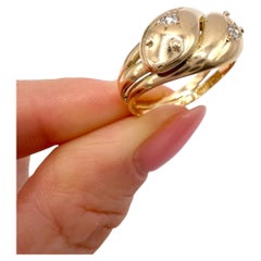 Antiker doppelköpfiger Schlangenring aus 18-karätigem Gelbgold, Edwardian Diamond