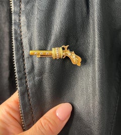 Antique 18ct Yellow Gold Edwardian Natural Seed Pearl & Diamond Gun Pistol Brooh