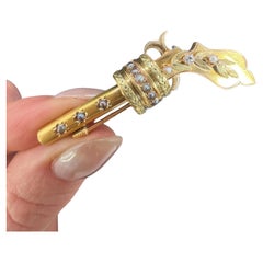 Antique 18ct Yellow Gold Edwardian Natural Seed Pearl & Diamond Gun Pistol Brooh