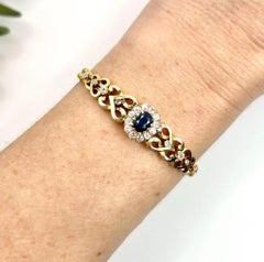 Antico bracciale a cuore con zaffiri e diamanti in oro giallo 18ct, di epoca edoardiana