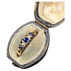 Antique 18ct Yellow Gold, Edwardian Sapphire & Diamond Five Stone Band Ring