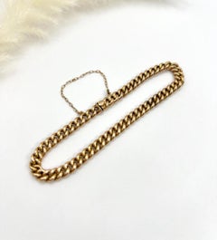 Antique 18ct Yellow Gold, Edwardian Solid Curb Link Bracelet with Integral Clasp