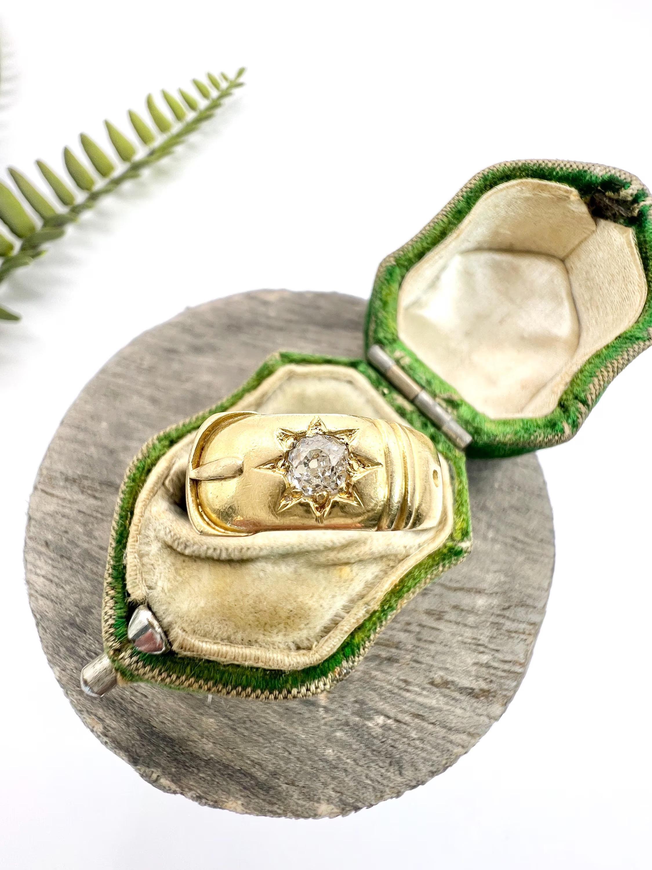 Old Mine Cut Antique 18ct Yellow Gold, Edwardian Star Set Diamond Buckle/Belt Ring For Sale
