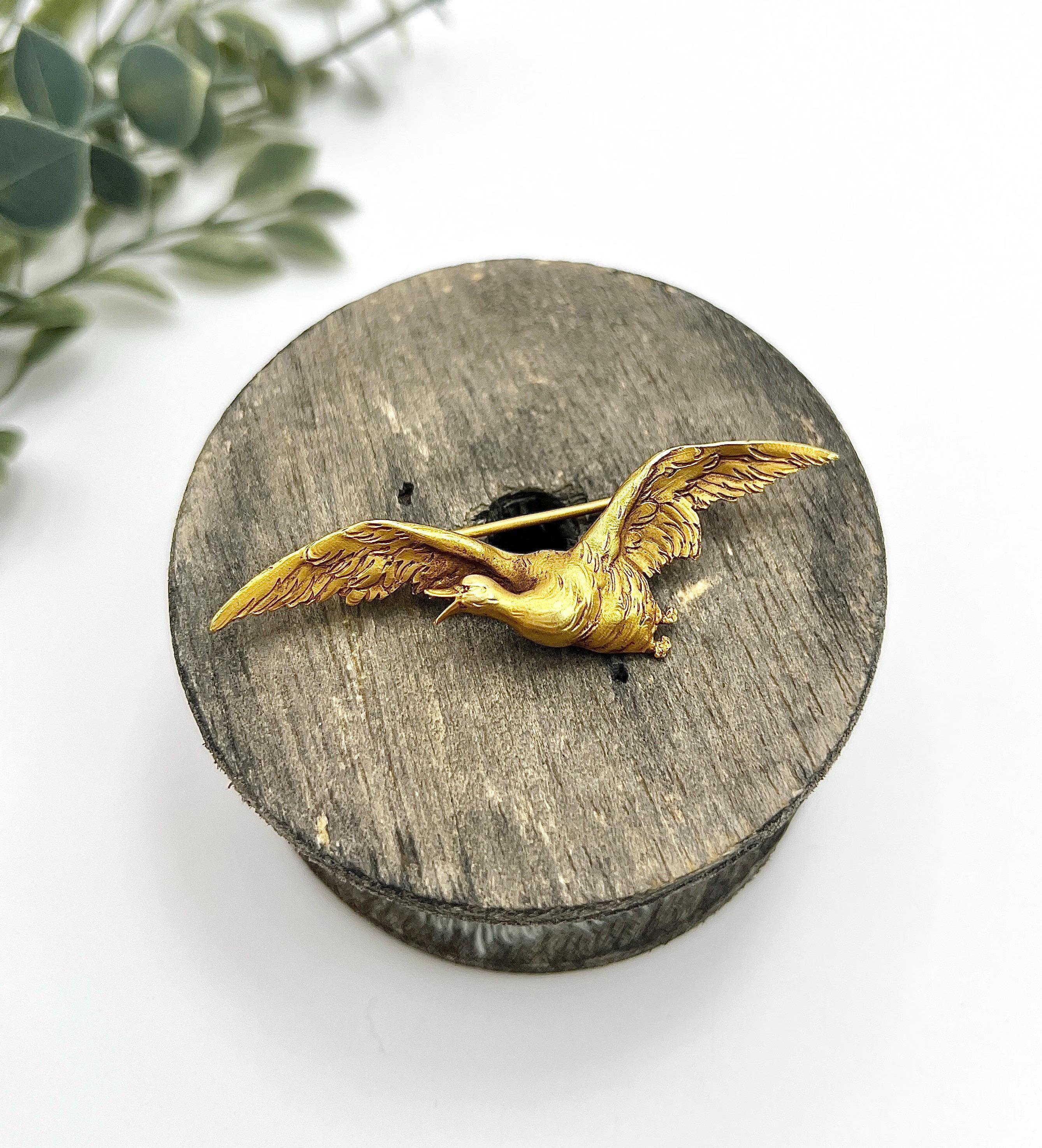 Broche Golden Goose ancienne en or jaune 18 ct, poinçonnée en France, d'époque édouardienne en vente 1