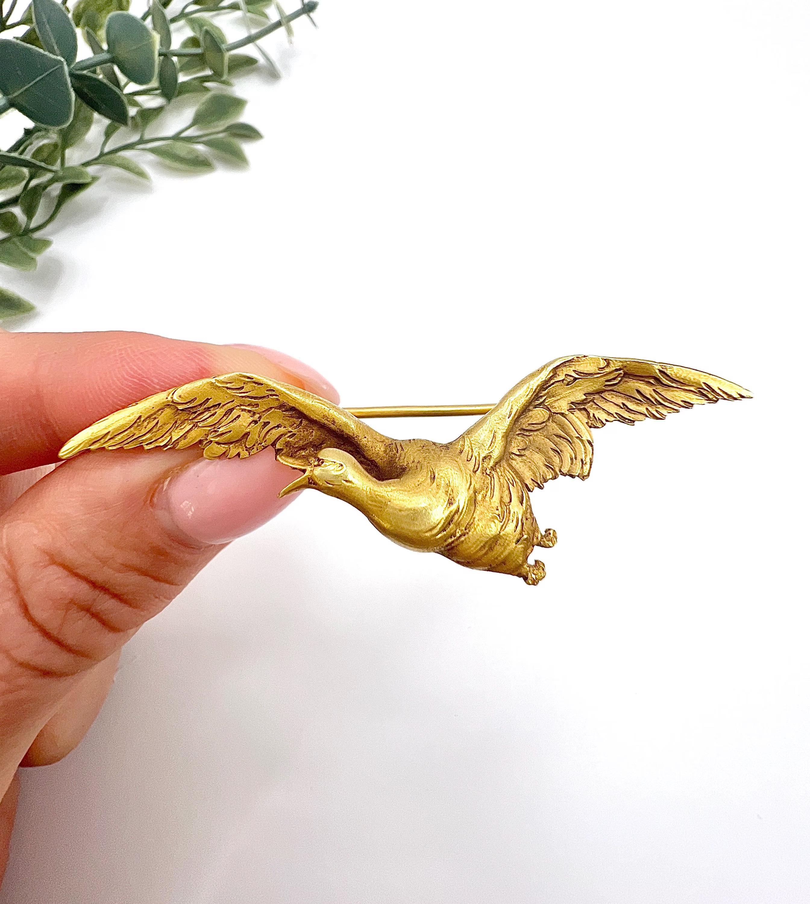 Broche Golden Goose ancienne en or jaune 18 ct, poinçonnée en France, d'époque édouardienne en vente 4