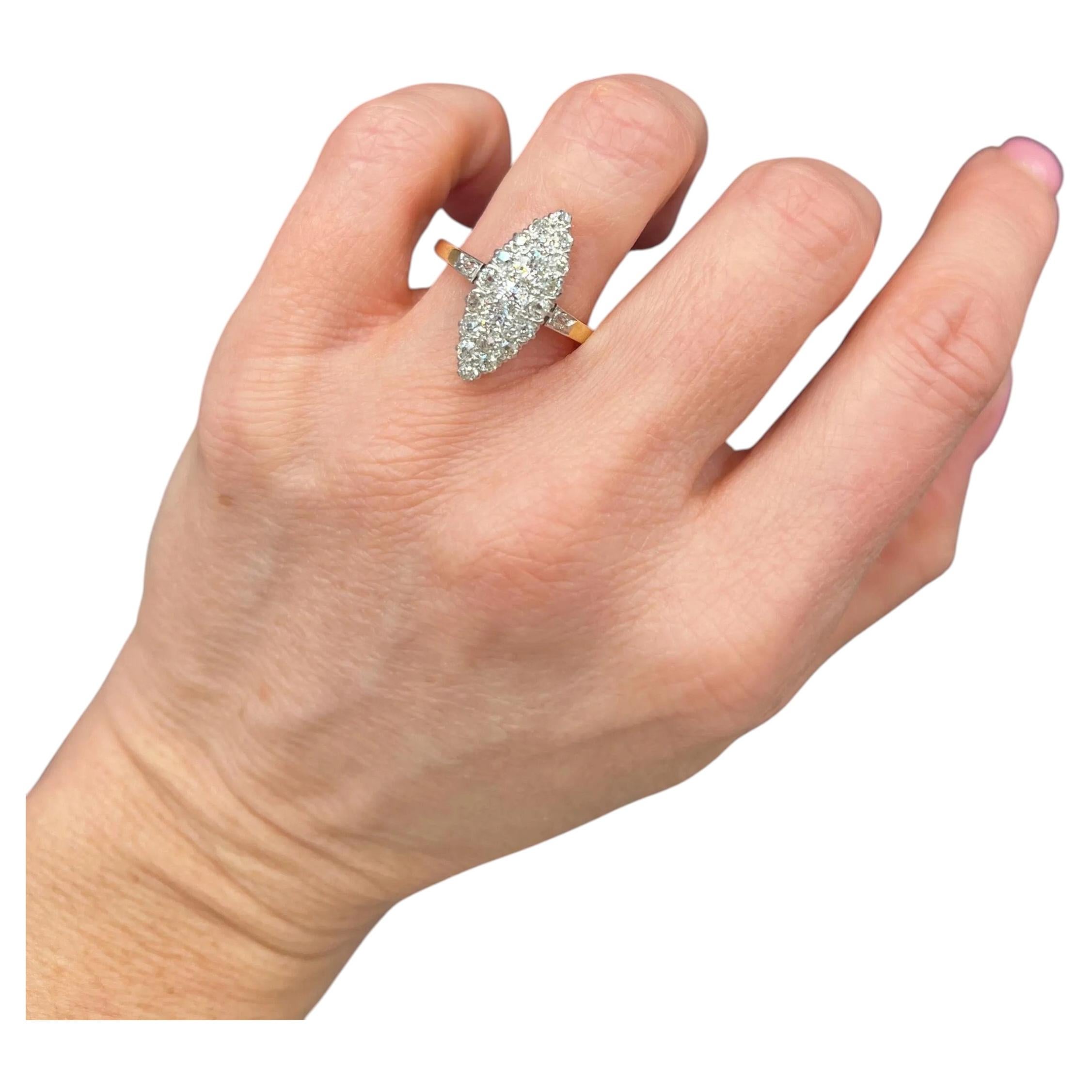 Antique 18ct Yellow Gold French Stamped, Edwardian Diamond Marquise Ring For Sale