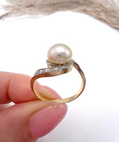 Antique 18ct Yellow Gold French Stamped, Edwardian Pearl & Diamond Halo Ring