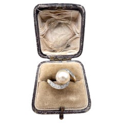 Antique 18ct Yellow Gold French Stamped, Edwardian Pearl & Diamond Halo Ring