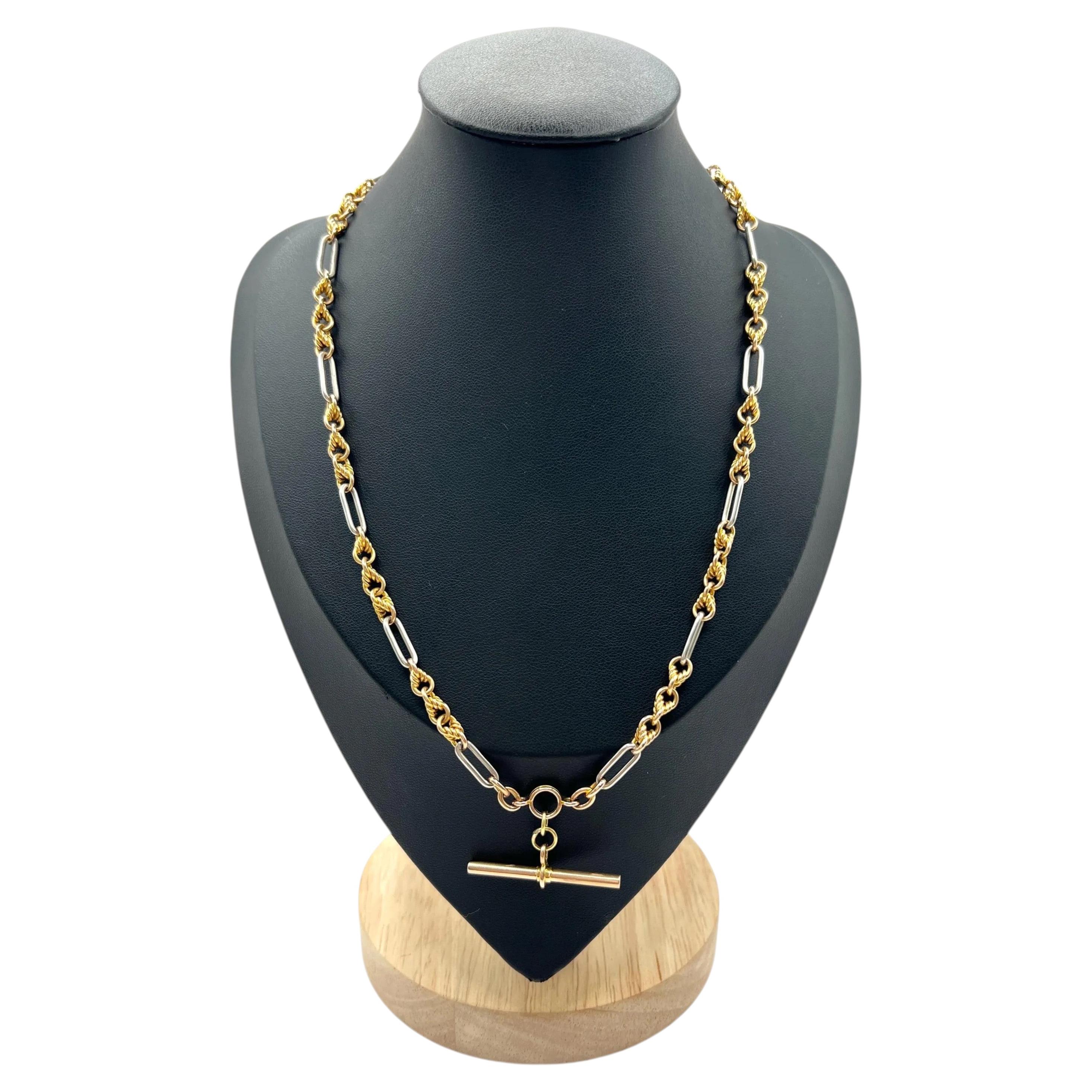 Catena Albert antica in oro giallo 18ct e platino: Catena Edwardiana a nodi fantasia A Link