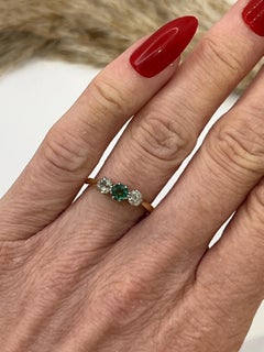 Antique 18ct Yellow Gold & Platinum Circa 1910 3 Stone Emerald and Diamond Ring