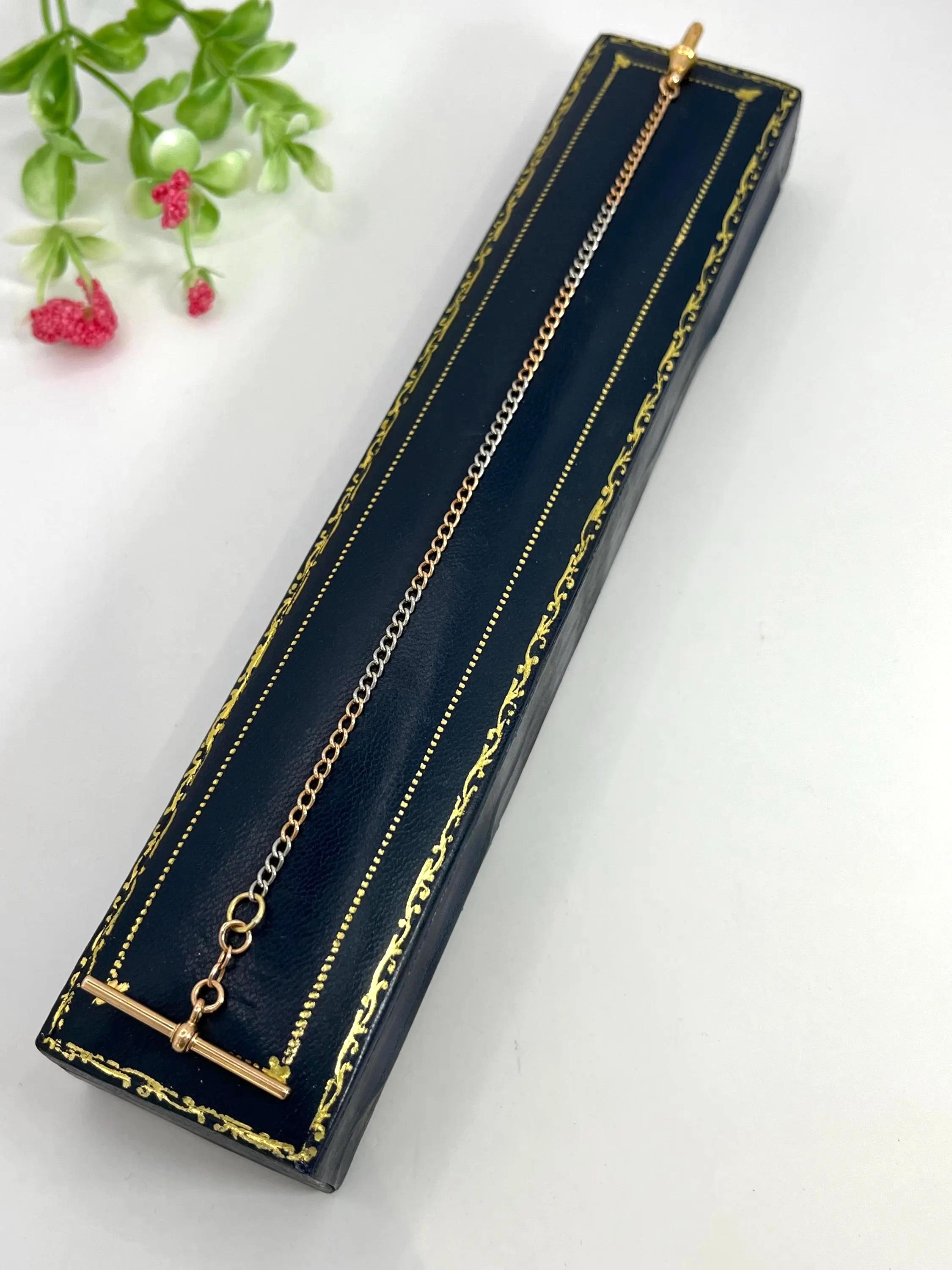 Femenino o masculino Antiguo brazalete de eslabones con barra en T, de oro amarillo de 18 ct y platino, circa 1910 en venta