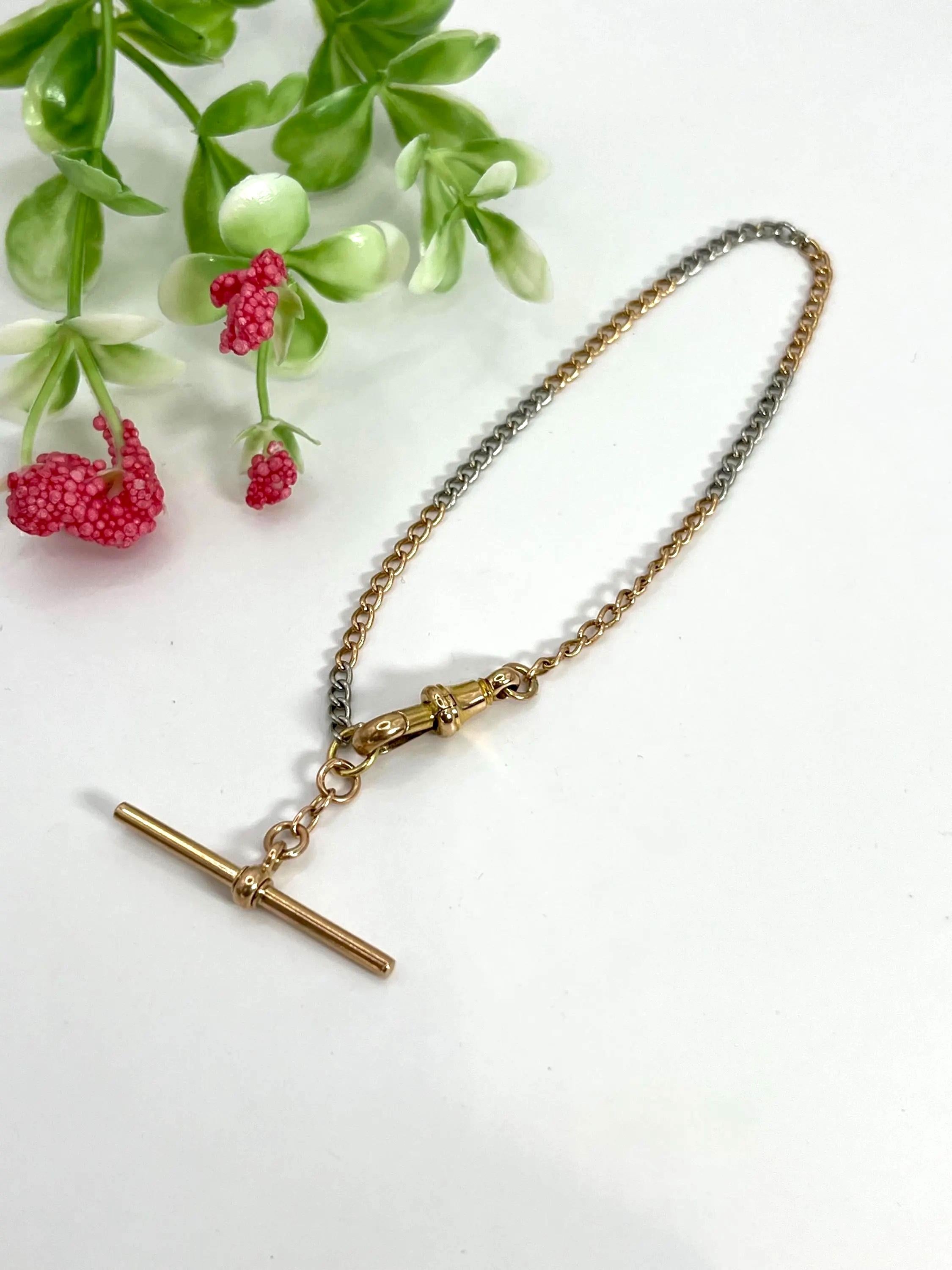 Antiguo brazalete de eslabones con barra en T, de oro amarillo de 18 ct y platino, circa 1910 en venta 1