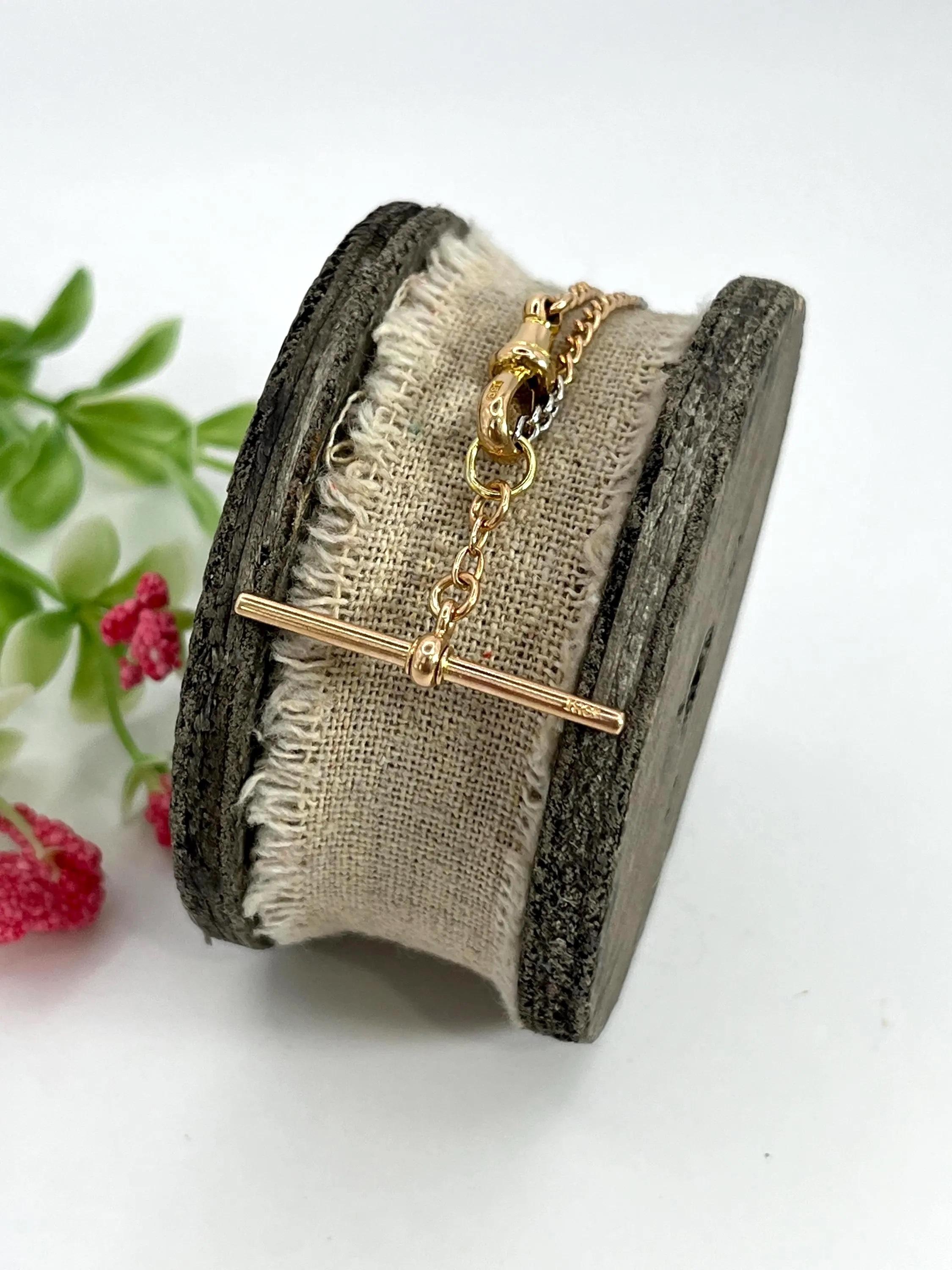 Antiguo brazalete de eslabones con barra en T, de oro amarillo de 18 ct y platino, circa 1910 en venta 3