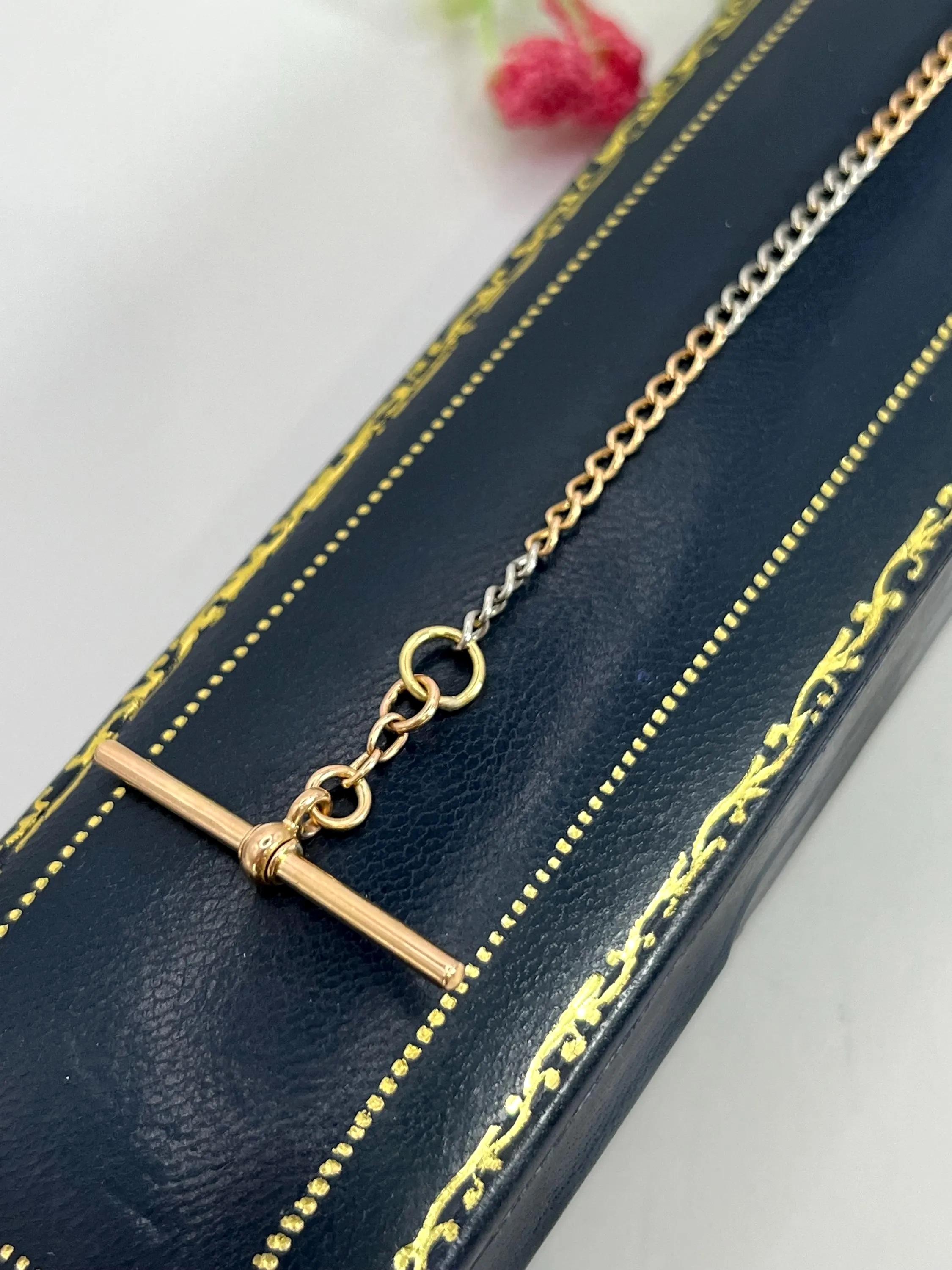 Antiguo brazalete de eslabones con barra en T, de oro amarillo de 18 ct y platino, circa 1910 en venta 4