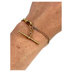 Antique 18ct Yellow Gold & Platinum, Circa 1910 Curb Link Bracelet with T-Bar