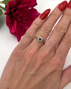Bague ancienne en or jaune 18 carats et platine, de style édouardien, sertie de saphirs et de diamants en grappe