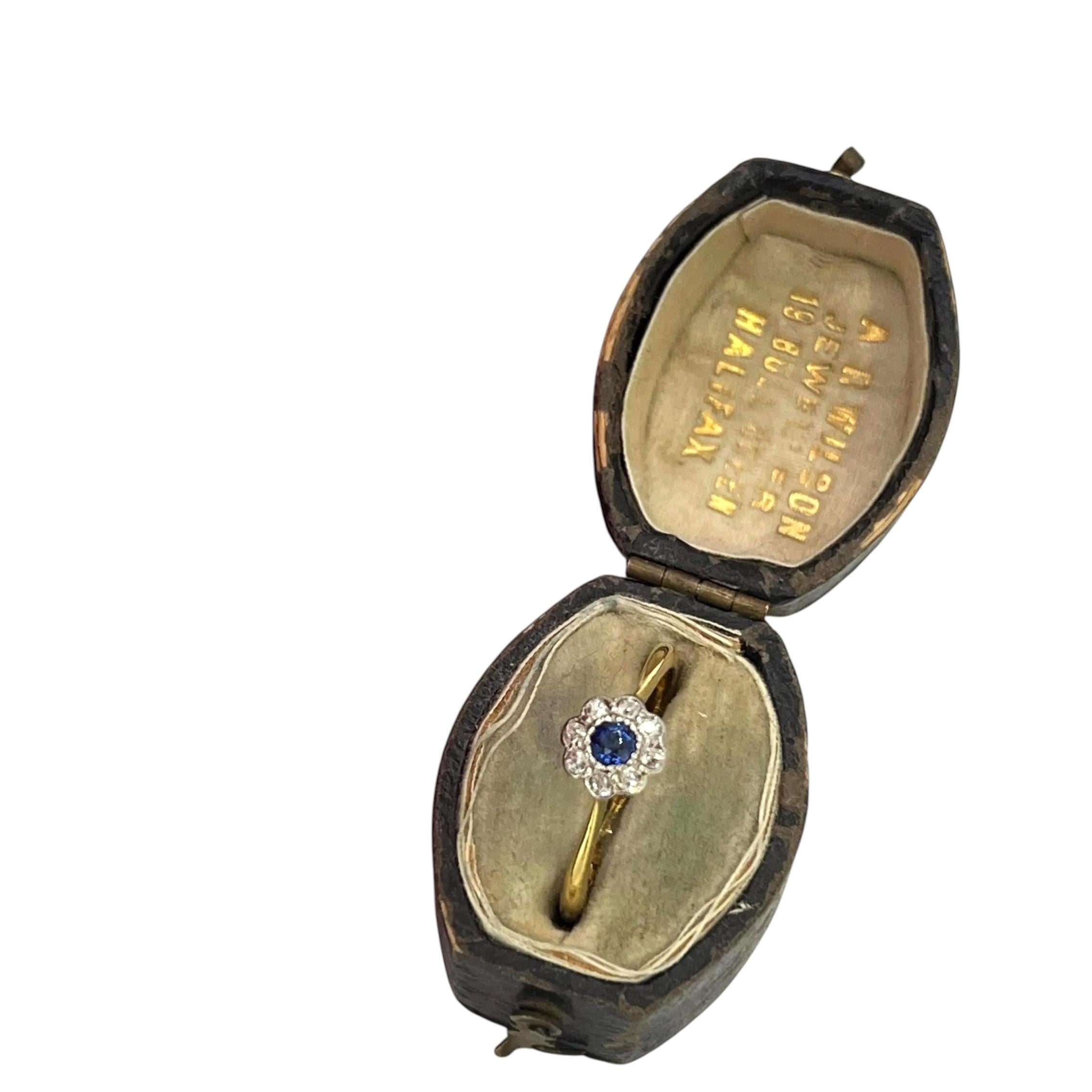 Antique 18ct Yellow Gold & Platinum, Edwardian Sapphire and Diamond Cluster Ring