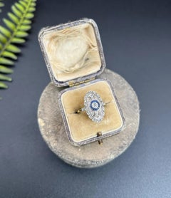 Antique 18ct Yellow Gold & Platinum, Edwardian Sapphire and Diamond Target Ring