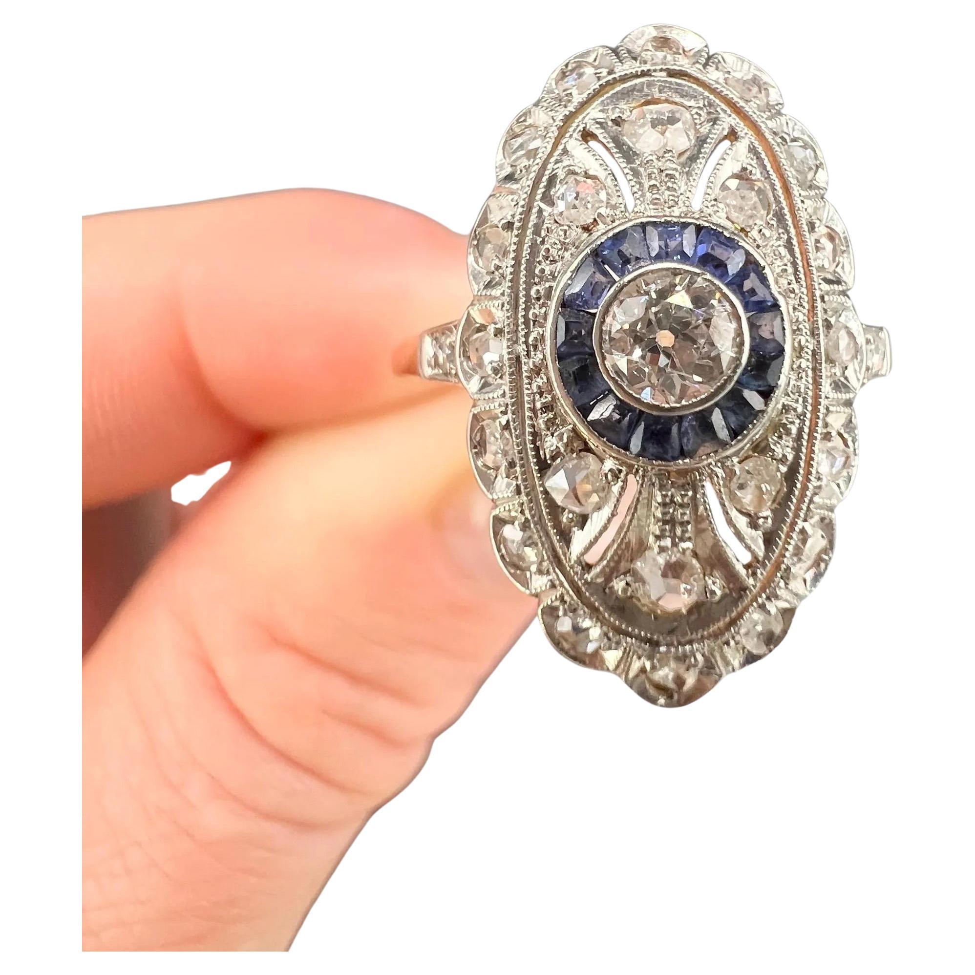 Antique 18ct Yellow Gold & Platinum, Edwardian Sapphire and Diamond Target Ring