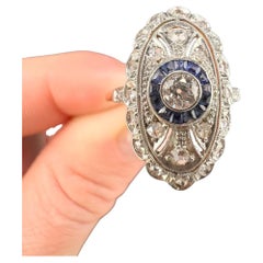 Bague cible édouardienne ancienne en or jaune 18 carats et platine, saphirs et diamants