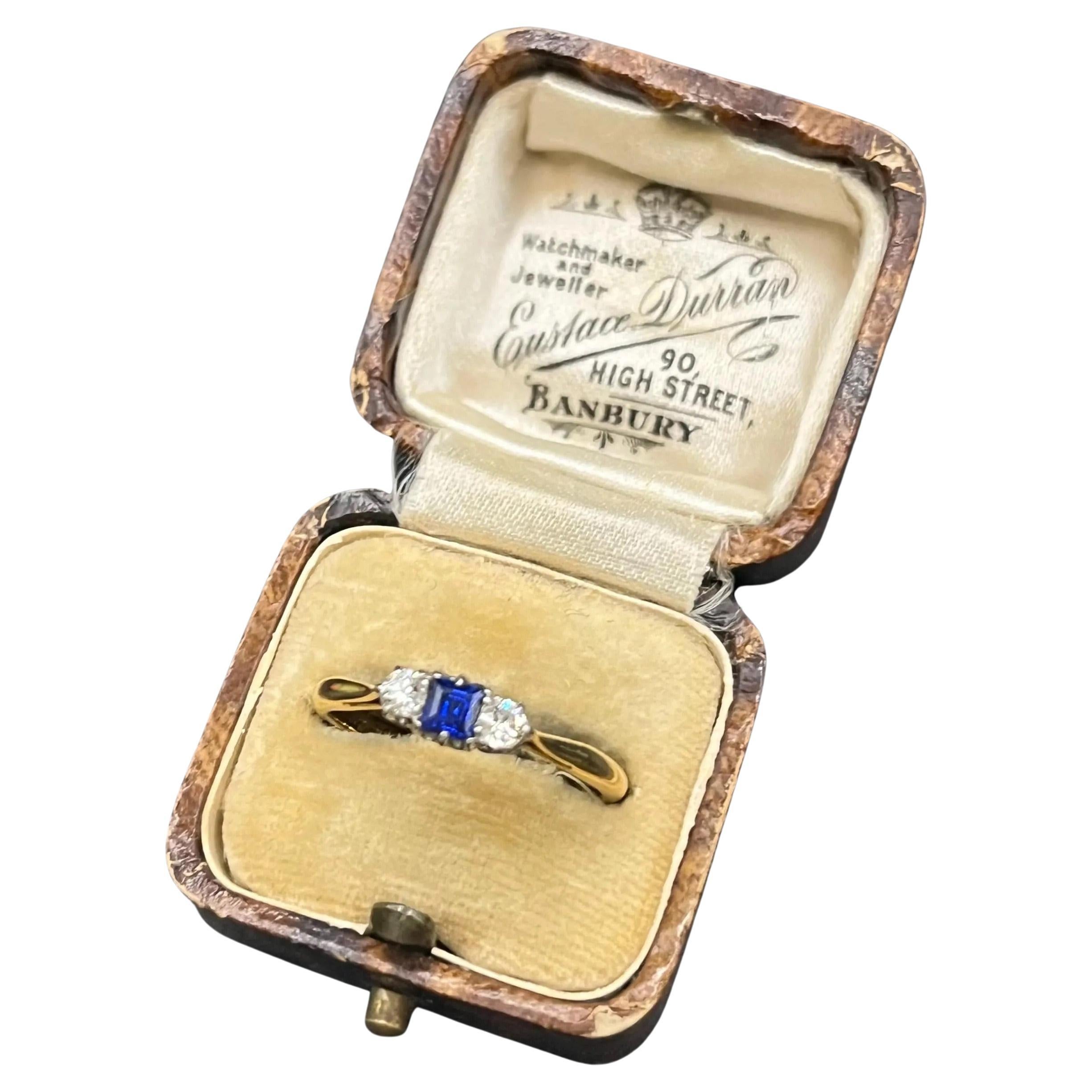 Antique 18ct Yellow Gold, Sapphire & Diamond Three Stone Ring, Circa 1920