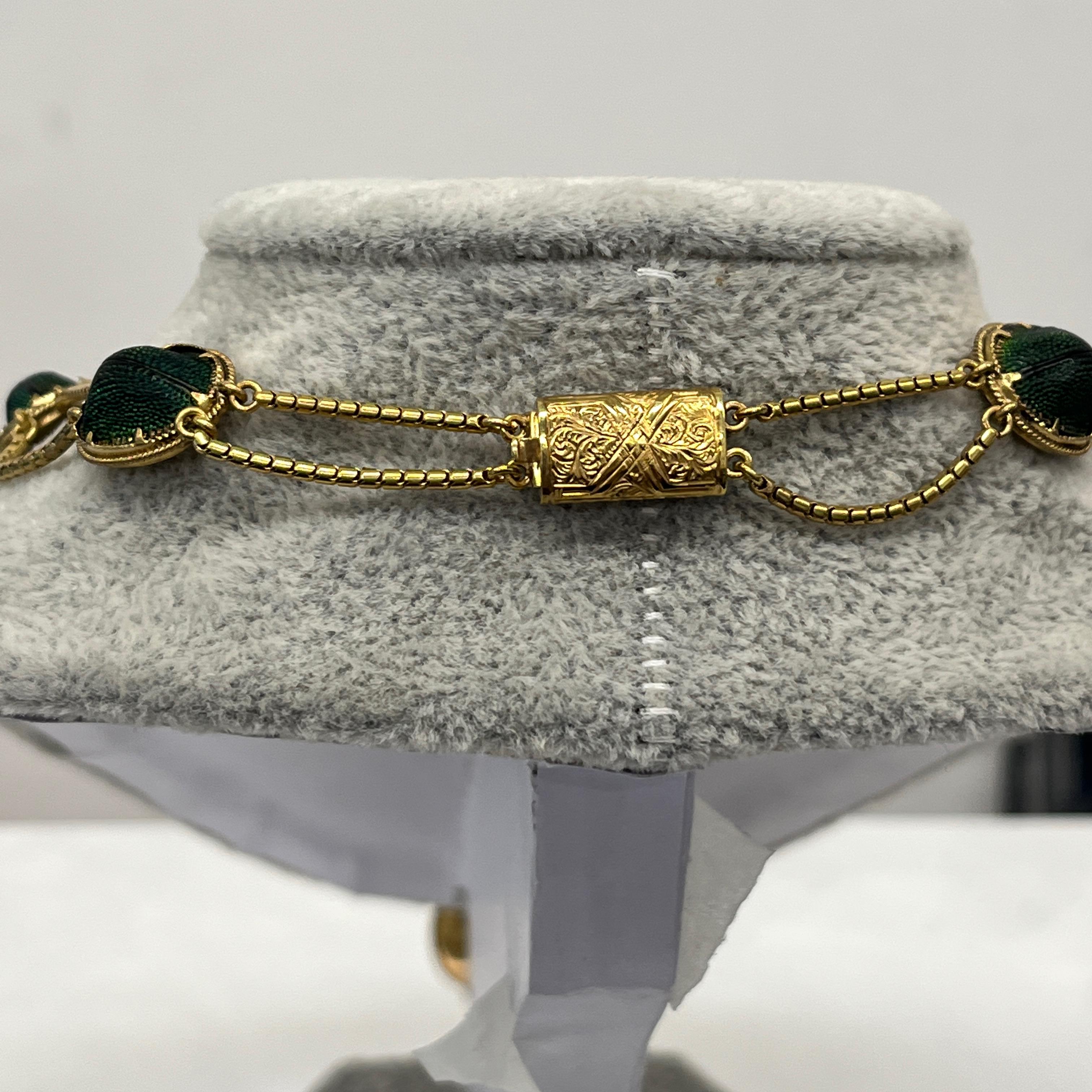 Collier Scarabée ancien en or jaune 18ct avec diamants taillés en rose - 15