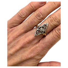 Antique 18ct Yellow Gold Silver Set, Art Nouveau Diamond Ring