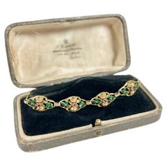 Antique 18ct Yellow Gold Stamped, 1920s Fancy Link Ruby & Enamel Bracelet