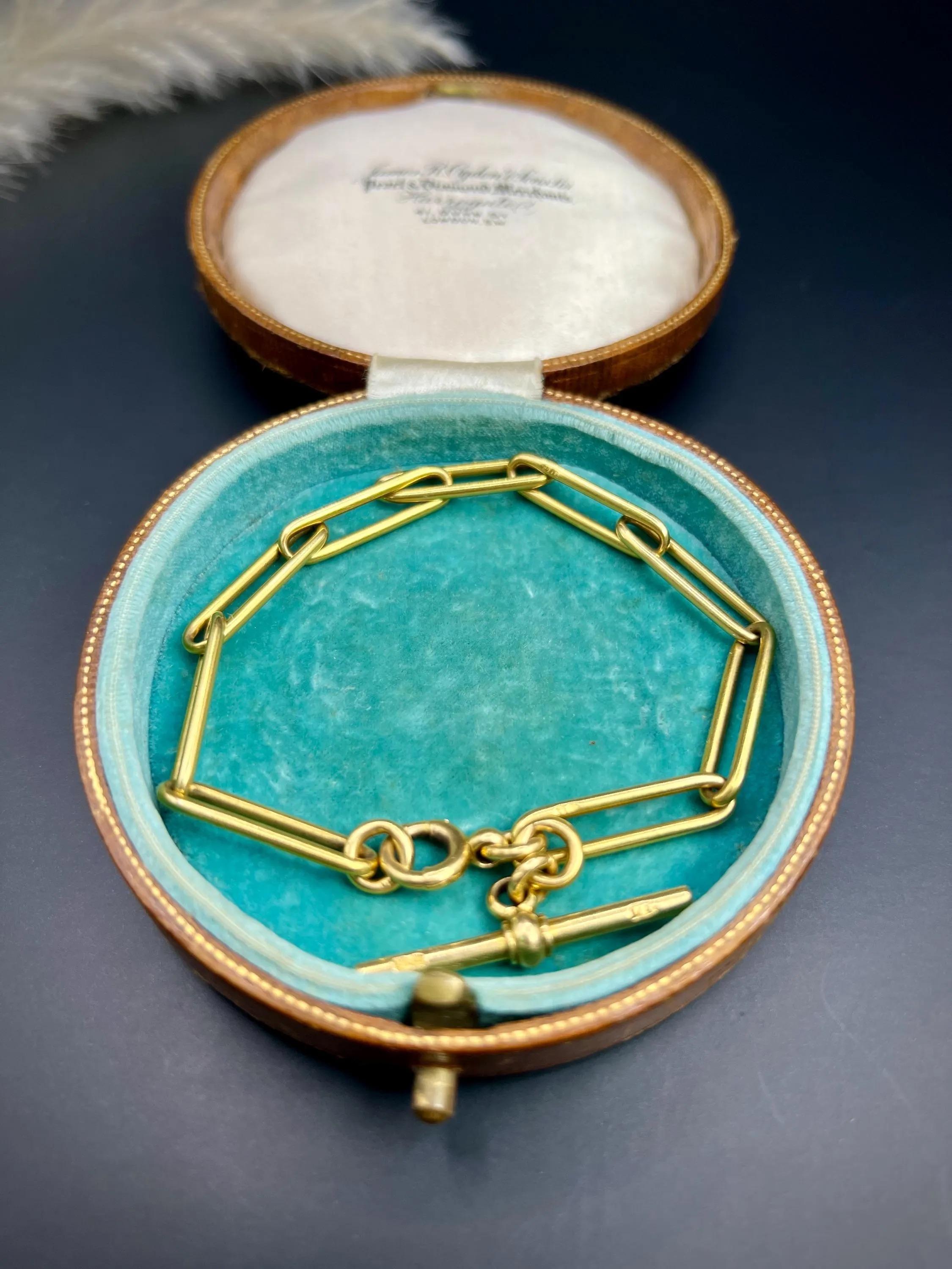 Antique 18ct Yellow Gold Stamped, Edwardian Trombone Link Bracelet In Good Condition In Brighton, GB