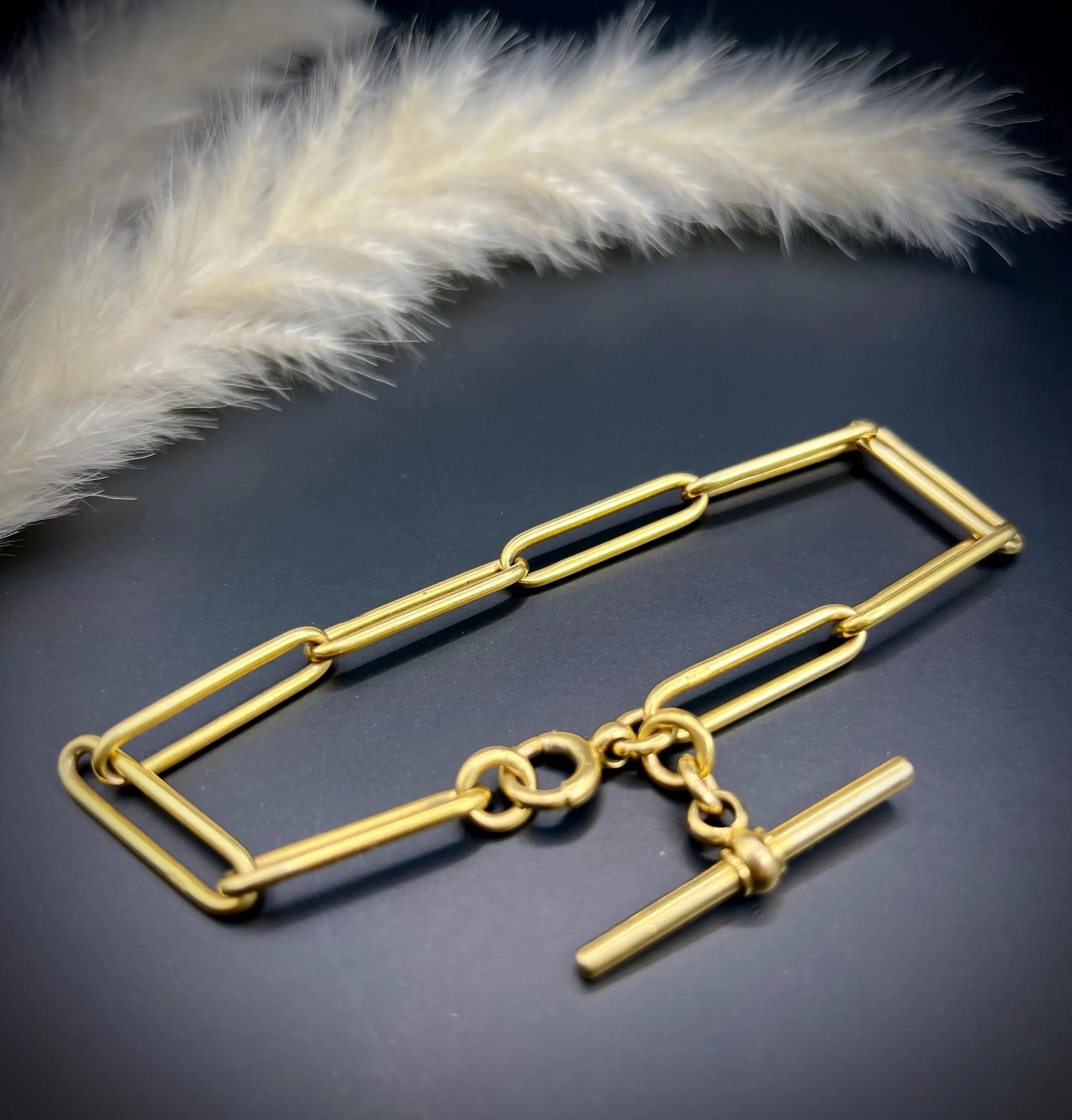 Antique 18ct Yellow Gold Stamped, Edwardian Trombone Link Bracelet 1