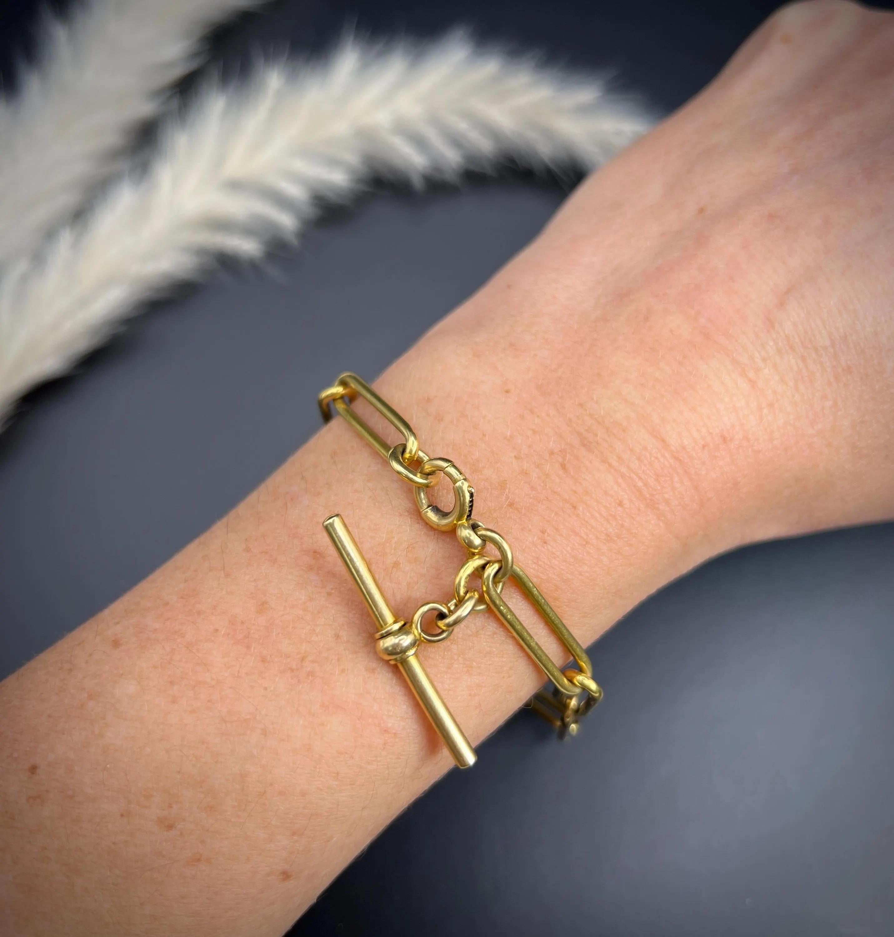 Antique 18ct Yellow Gold Stamped, Edwardian Trombone Link Bracelet 2