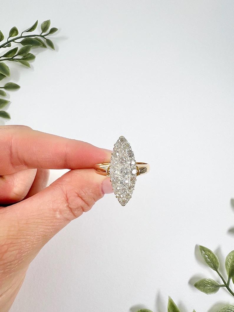 Antique 18ct Yellow Gold Stamped, Victorian Diamond Marquise/Navette Ring For Sale 6
