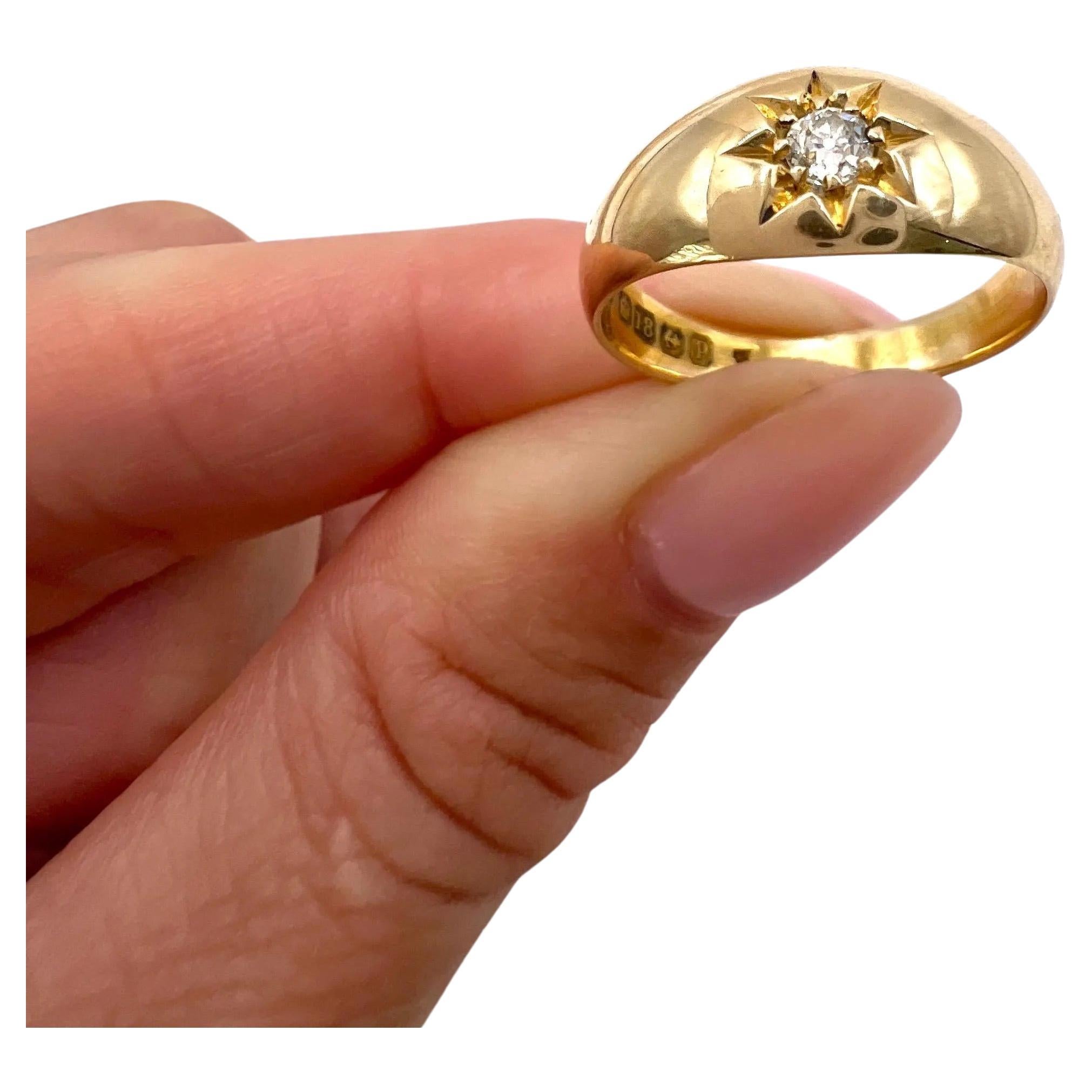 Antico anello a fascia in oro giallo 18ct con diamanti incastonati a stella, con marchio Birmingham 1914