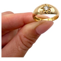 Antique 18ct Yellow Gold, Star Set Diamond Band Ring, Hallmarked Birmingham 1914