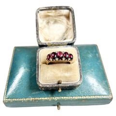 Antique 18ct Yellow Gold, Victorian Cabochon Garnet & Diamond Five Stone Ring