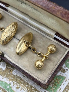 Antique 18ct Yellow Gold Victorian Cufflinks, Hand Engraved, Circa 1880
