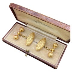 Antique 18ct Yellow Gold Victorian Cufflinks, Hand Engraved, Circa 1880